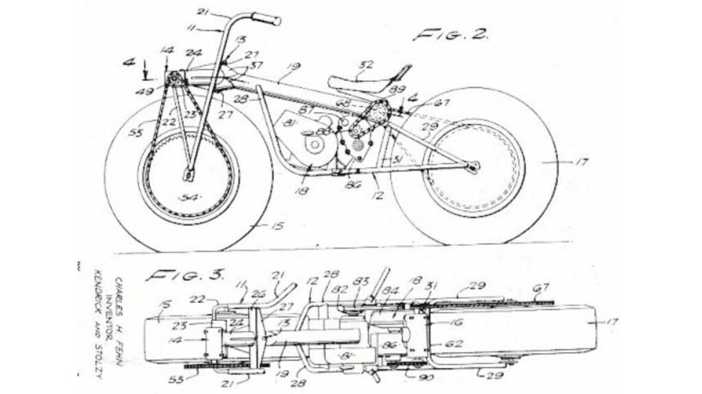 O centro nervoso da invenção de Charles Fehn é um eixo cardan ao centro do quadro que proporciona tração para a roda dianteira.